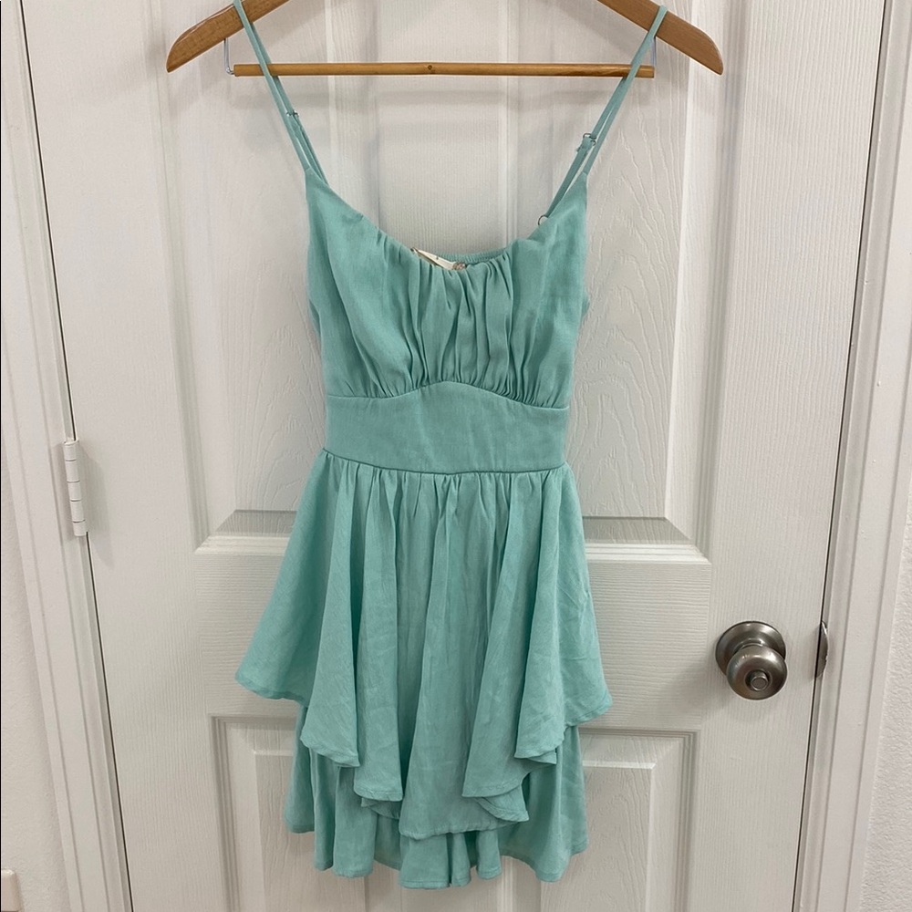 Altar'd State Mint Green Spaghetti Strap Ruffle Dress Romper